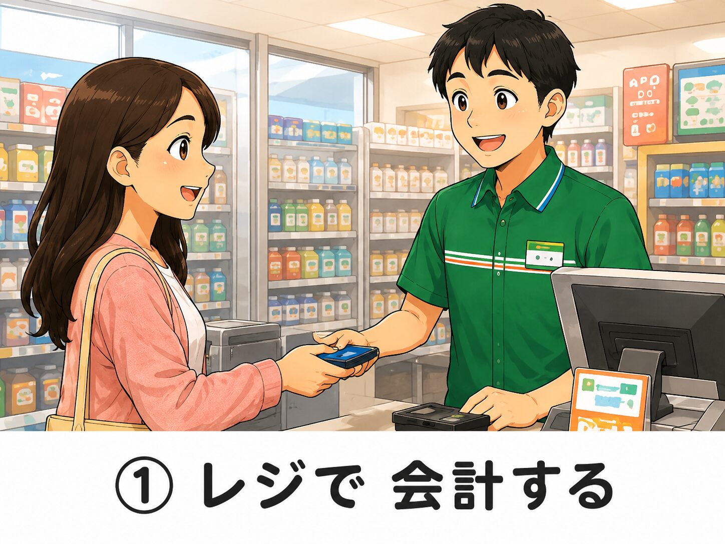 レジで会計する