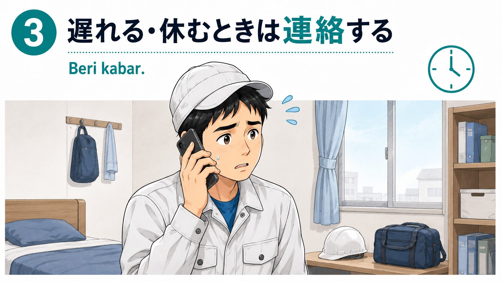 遅れる・休むときは連絡する｜Beri kabar