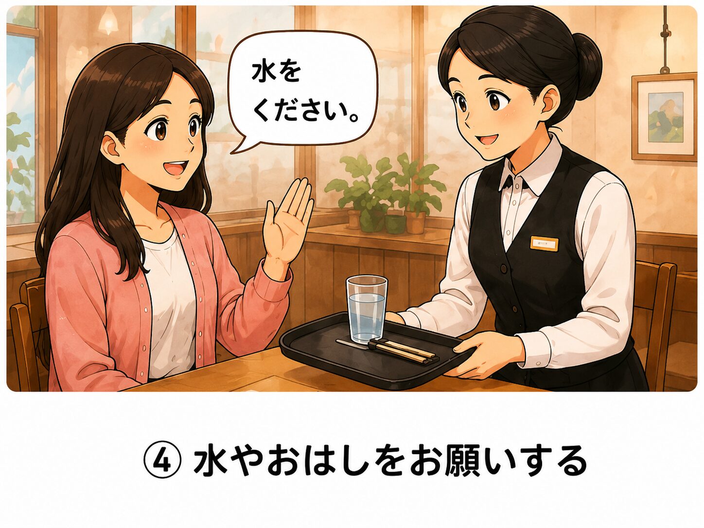 水・おはしをお願いする
