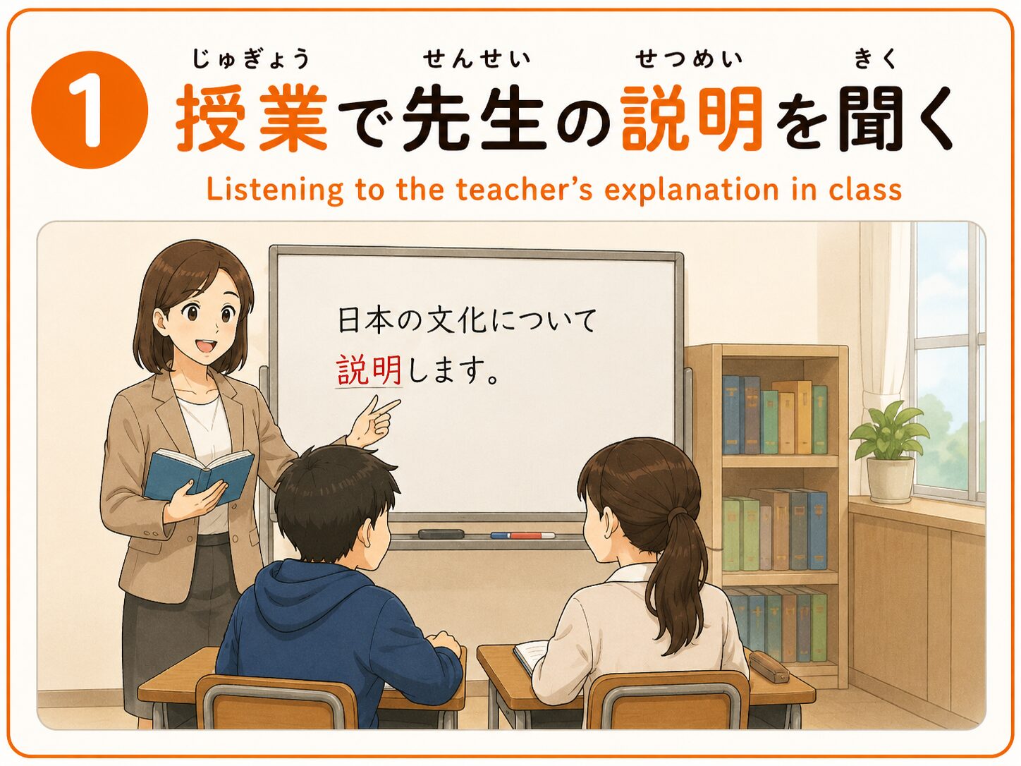 授業で先生の説明を聞く