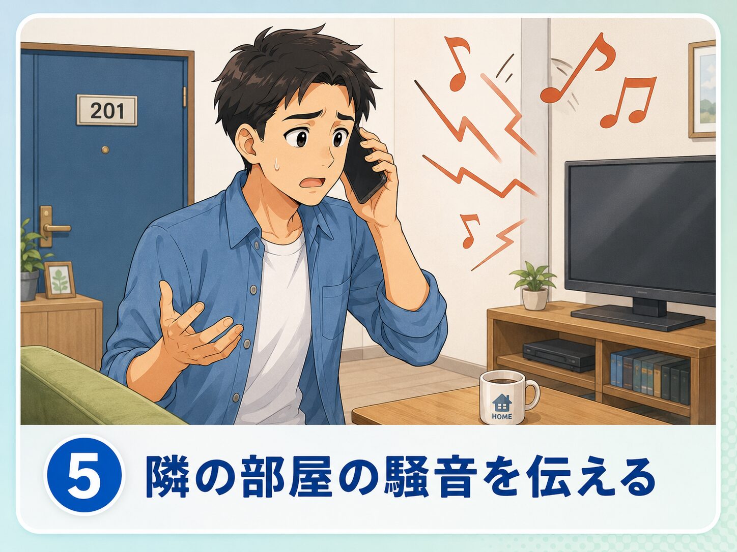 隣の部屋の騒音を伝える