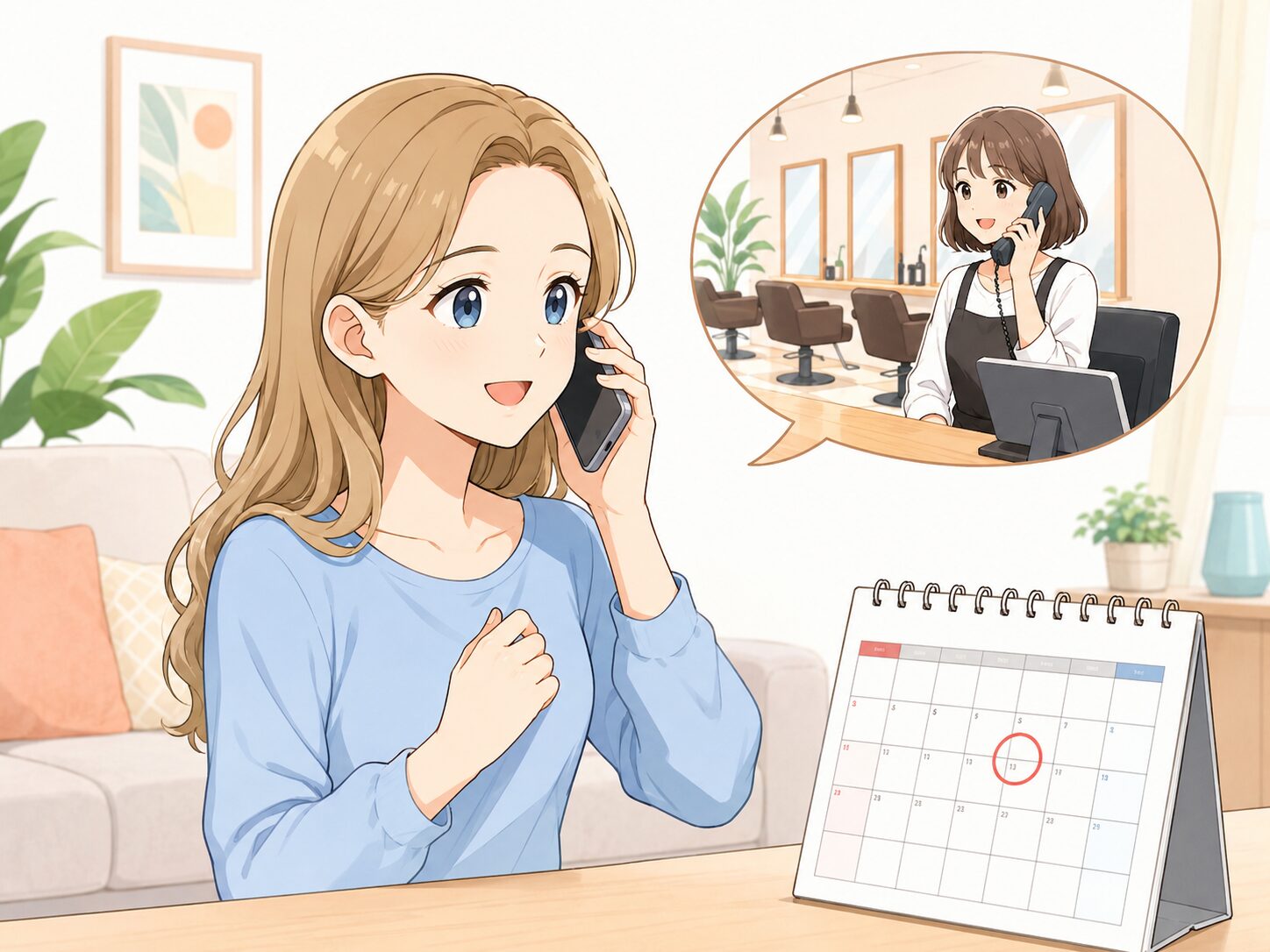 電話で美容院を予約する外国人