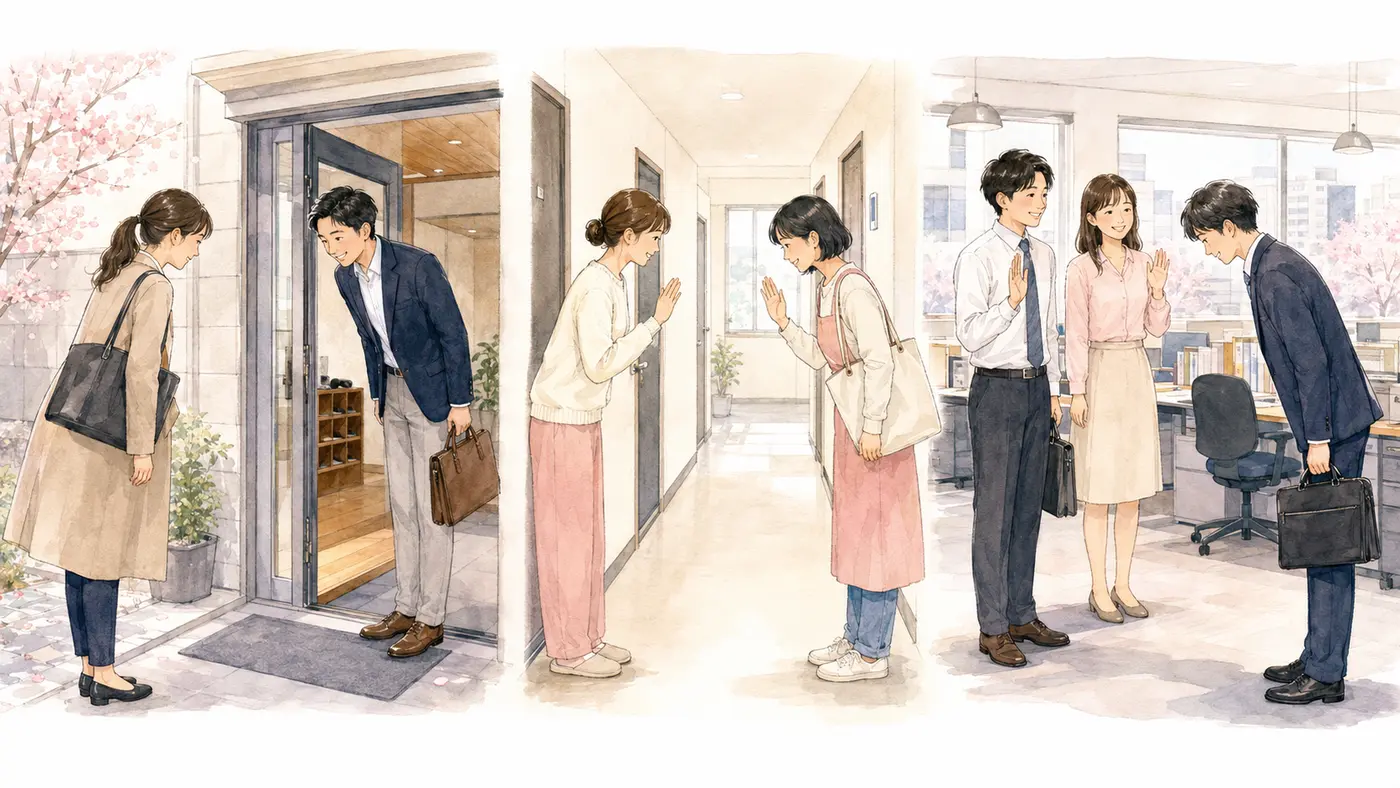 日本で あいさつを する 人たち