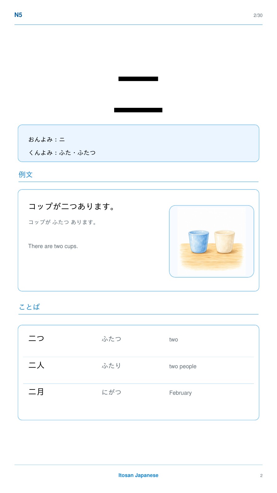 漢字 二 の教材ページ