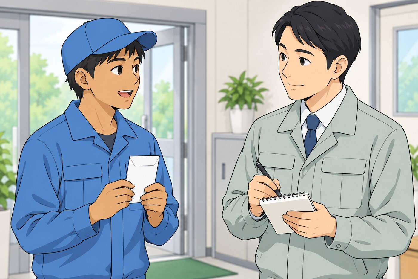 病院のあと会社へ報告する教材イラスト