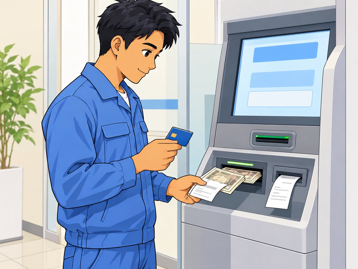 ATMでお金を引き出す教材イラスト