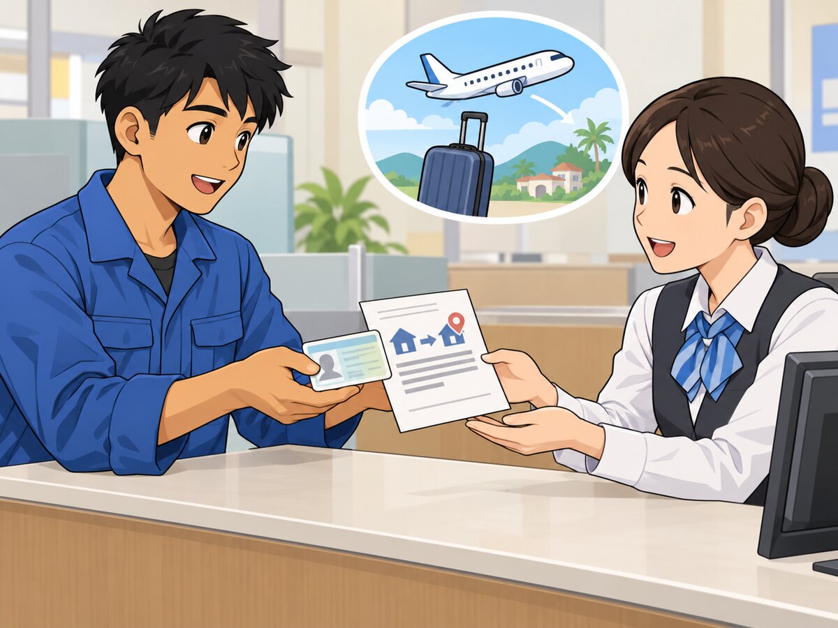 住所や在留期間の変更を銀行へ伝える教材イラスト