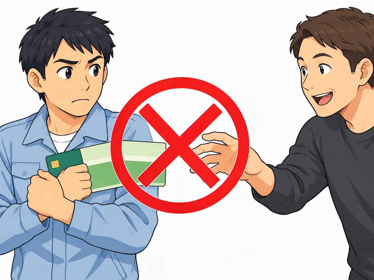 口座やカードを他人に渡さない教材イラスト