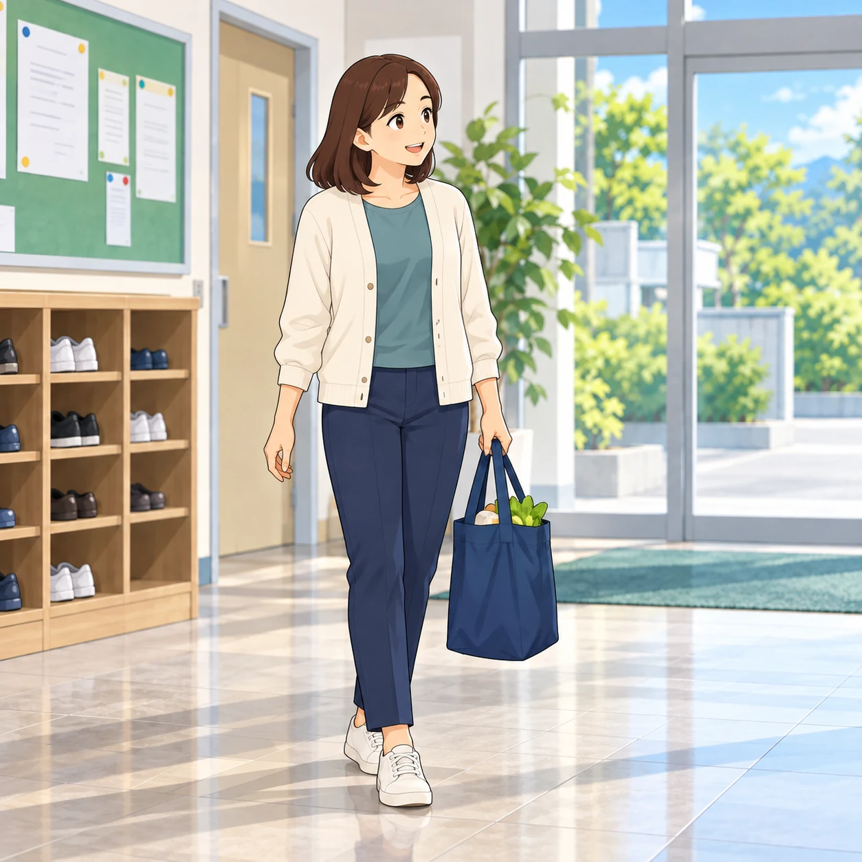 女性が袋を一つ持っています