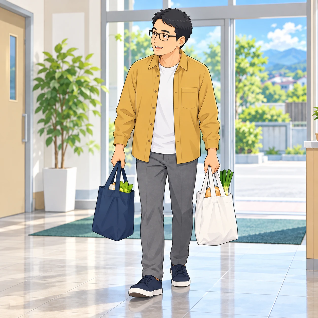 男性が自分で袋を二つ持てると伝えています