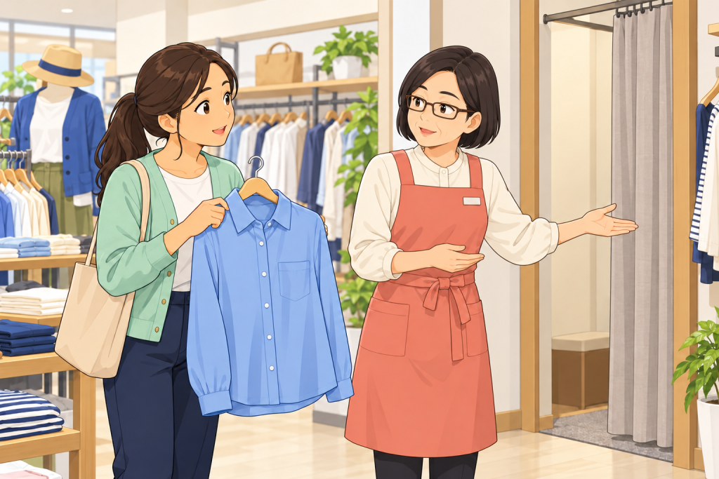 服屋で試着をお願いする日本語｜着てみてもいいですか・サイズが合わないとき